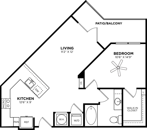 1 bed 1 bath floor plan B at Glenwood at Grant Park, Atlanta